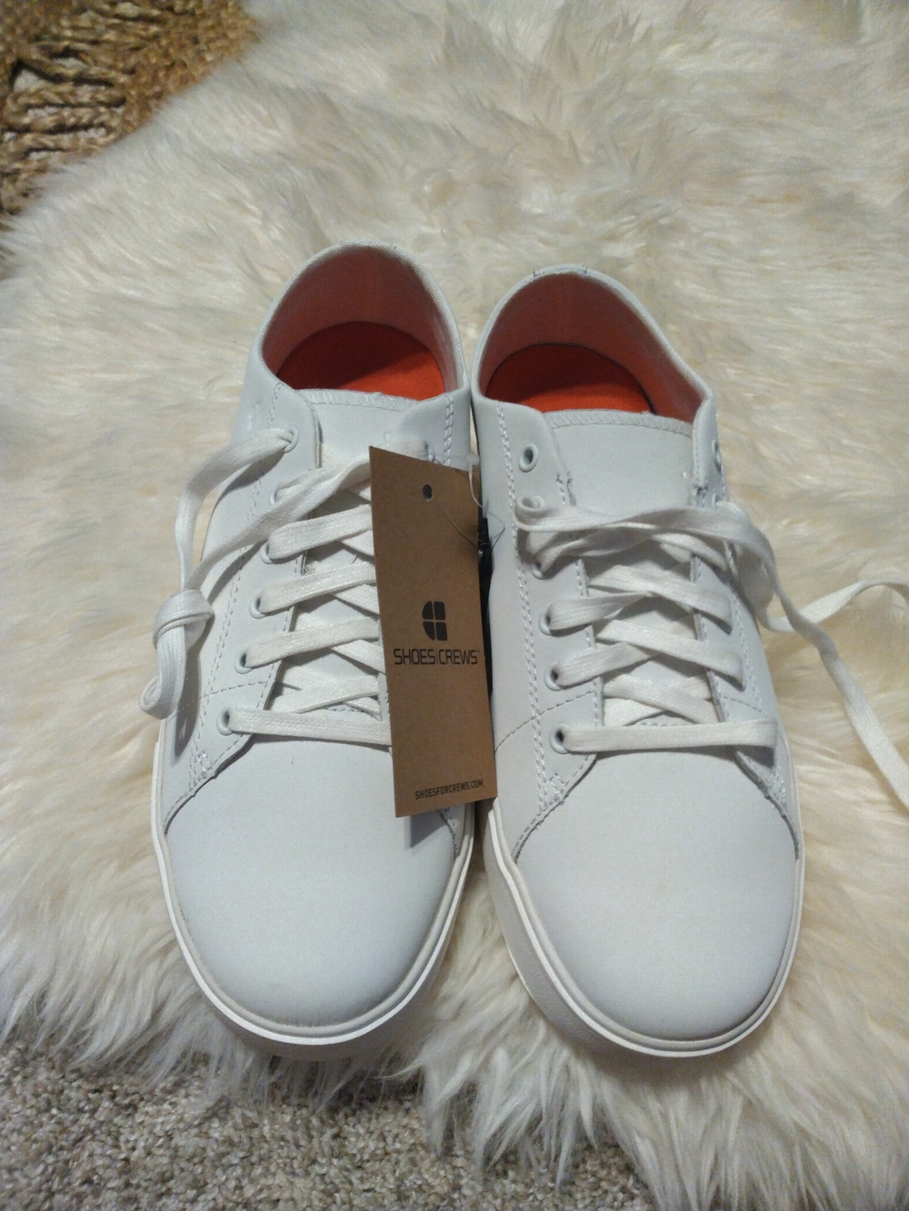 Shoes For Crews White Low-Top Lace-Up Sneakers with Orange Lining Size 10 NWT